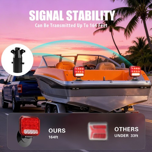 2X Wireless Trailer Lights Magnetic LED Tow Light Turn Signal Brake Reverse Stop