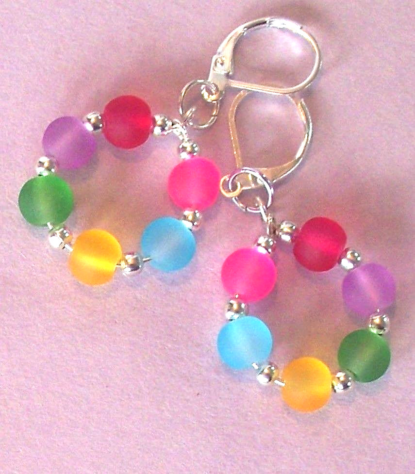 COLORFUL beach glass CRYSTAL earring HOOPS SP LEVERBACK handcrafted XX