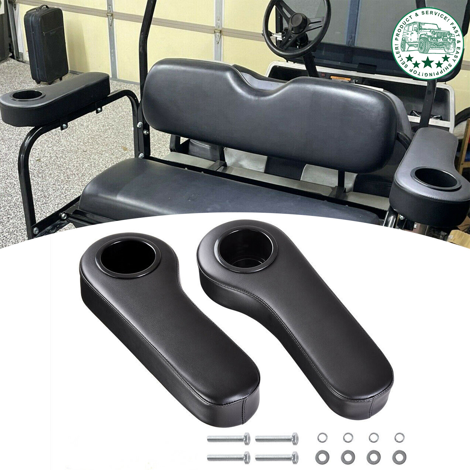 Universal Rear Seat Arm Rest Cup Holder Black for EZGO Club Car Yamaha Golf Cart