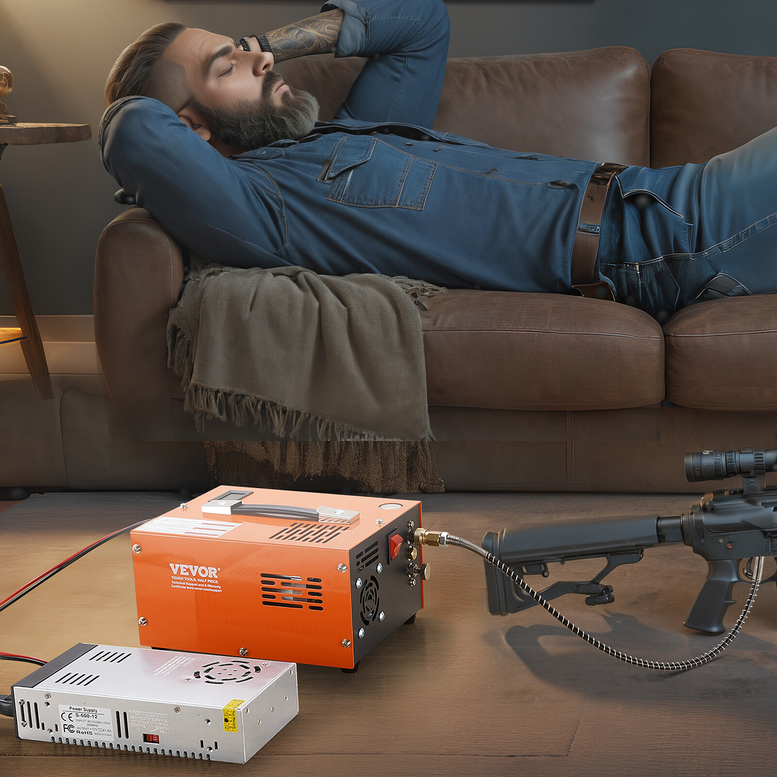 VEVOR PCP Air Compressor 4500PSI External Converter DC12V & AC115V Manual Stop