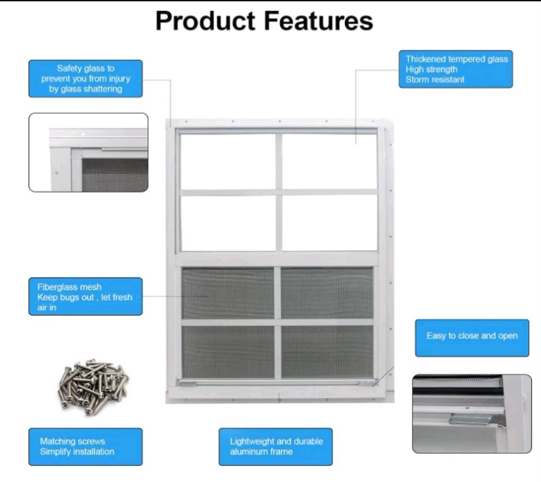 24x36" (2 Pack) Single-pane Aluminum Shed Windows White Durable screws included
