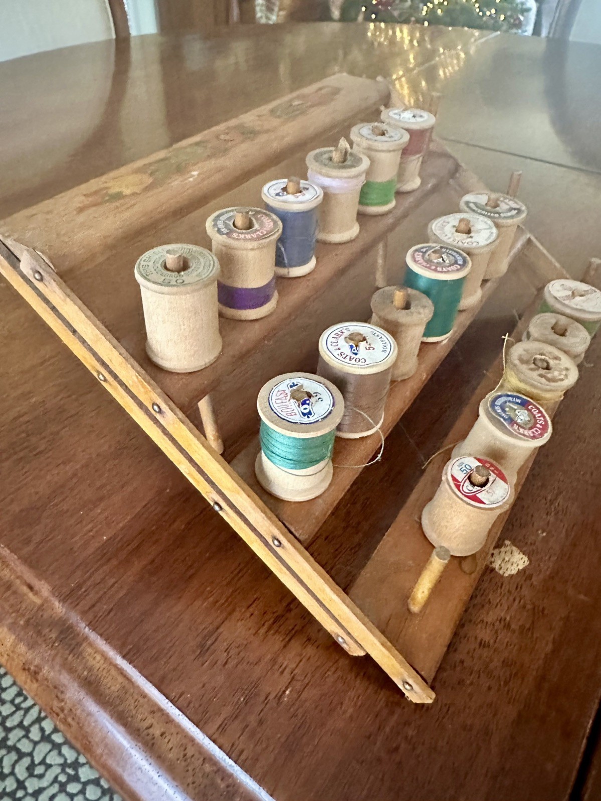 Vintage Wood Thread Spool Holder - Collapsible with wood spools