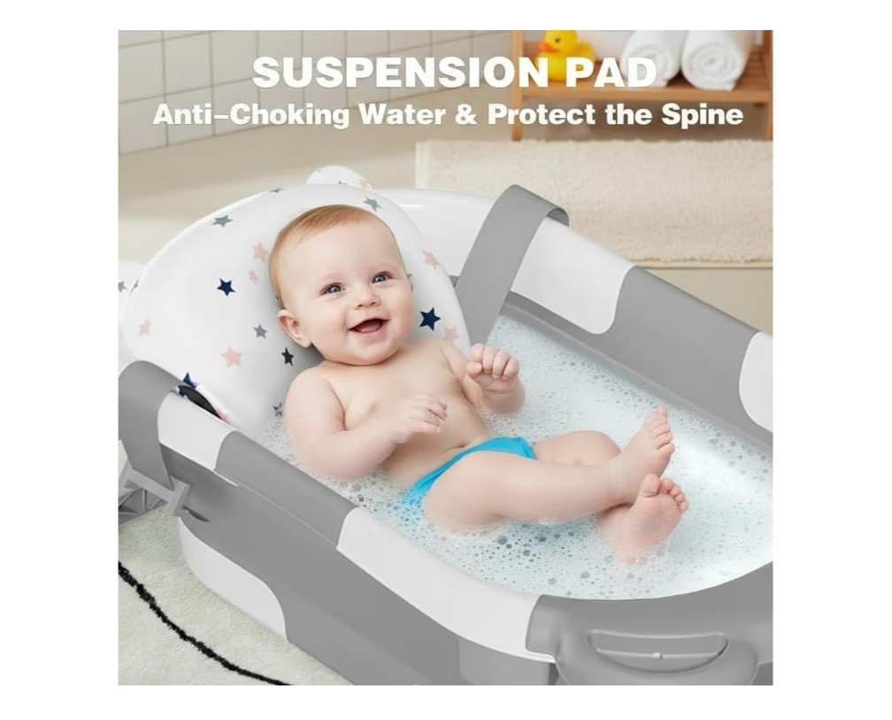 Foldable Portable Baby Bathtub With Thermometer 0-36 Months Grey New