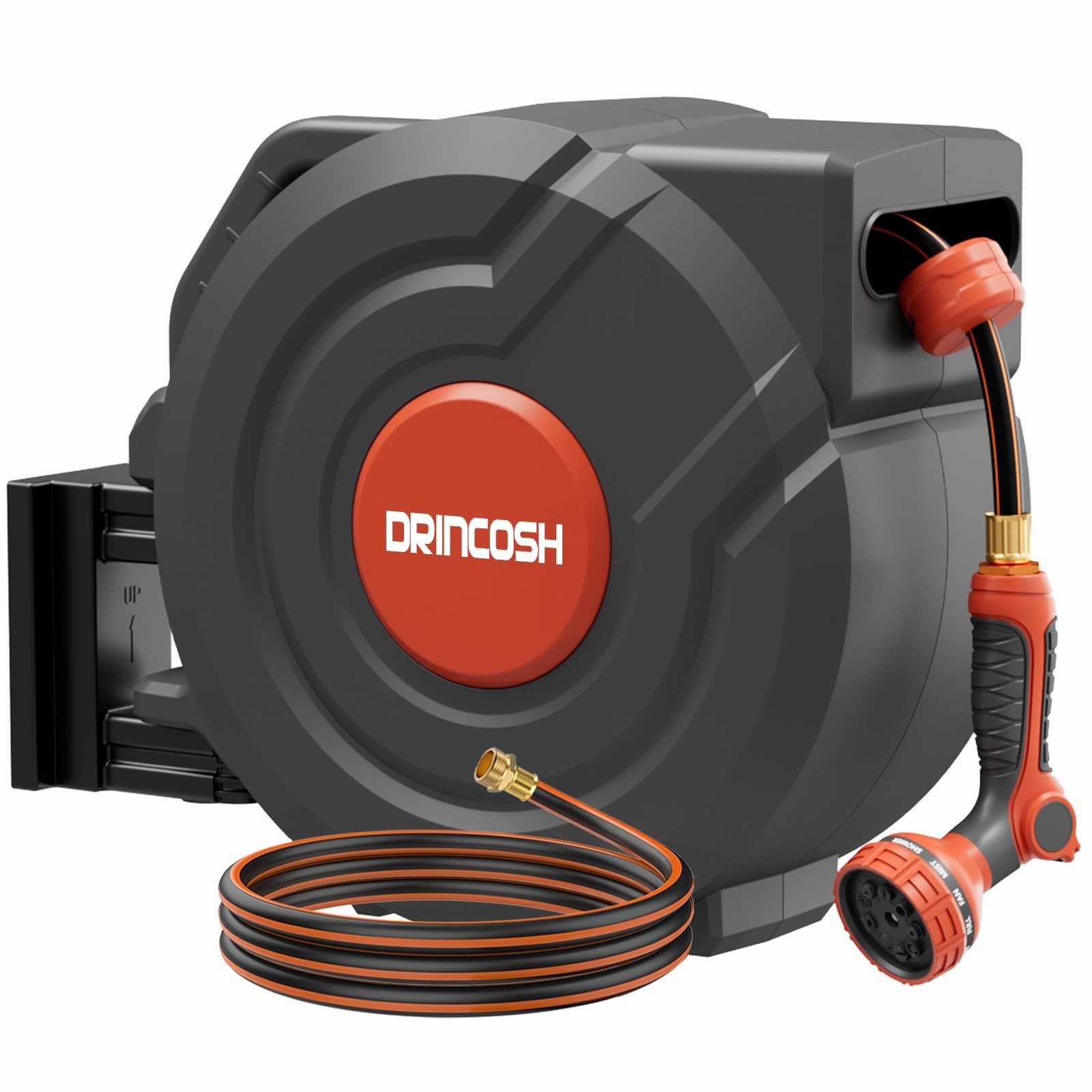 DRINCOSH Retractable Garden Hose Reel 1/2 inch x 100 ft Wall Mounted Garden Hose