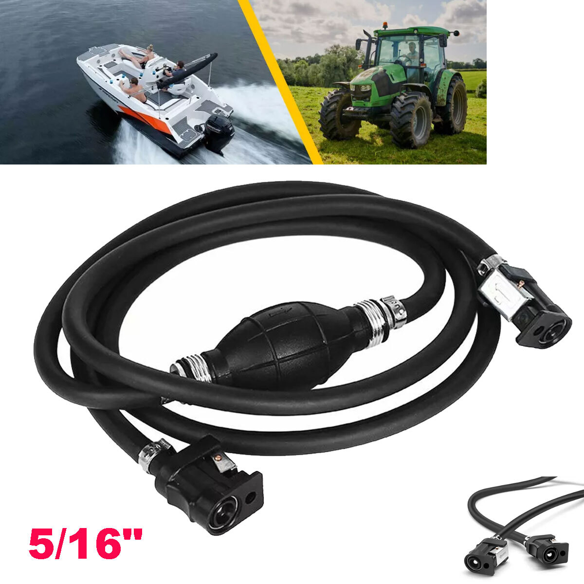 5/16" Gas Hose Fuel Line Assembly Primer Bulb Universal for Boat OUTBOARD Marine