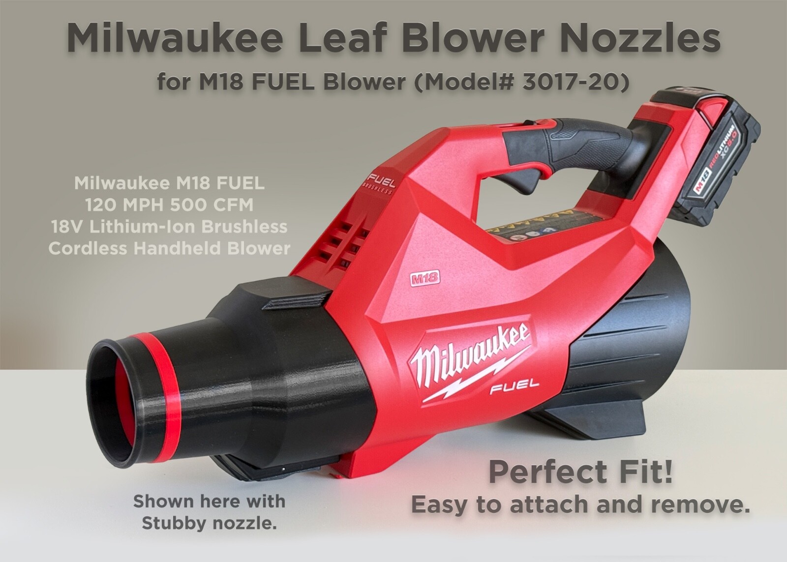 Stubby Nozzle for Milwaukee Cordless Leaf Blowers (Model# 3017-20)