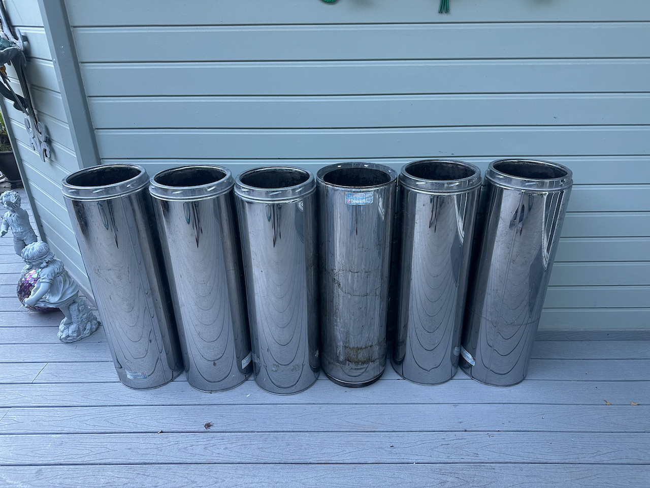 6x 10" diameter 36" length Selkirk packed stove pipes with storm collar and cap