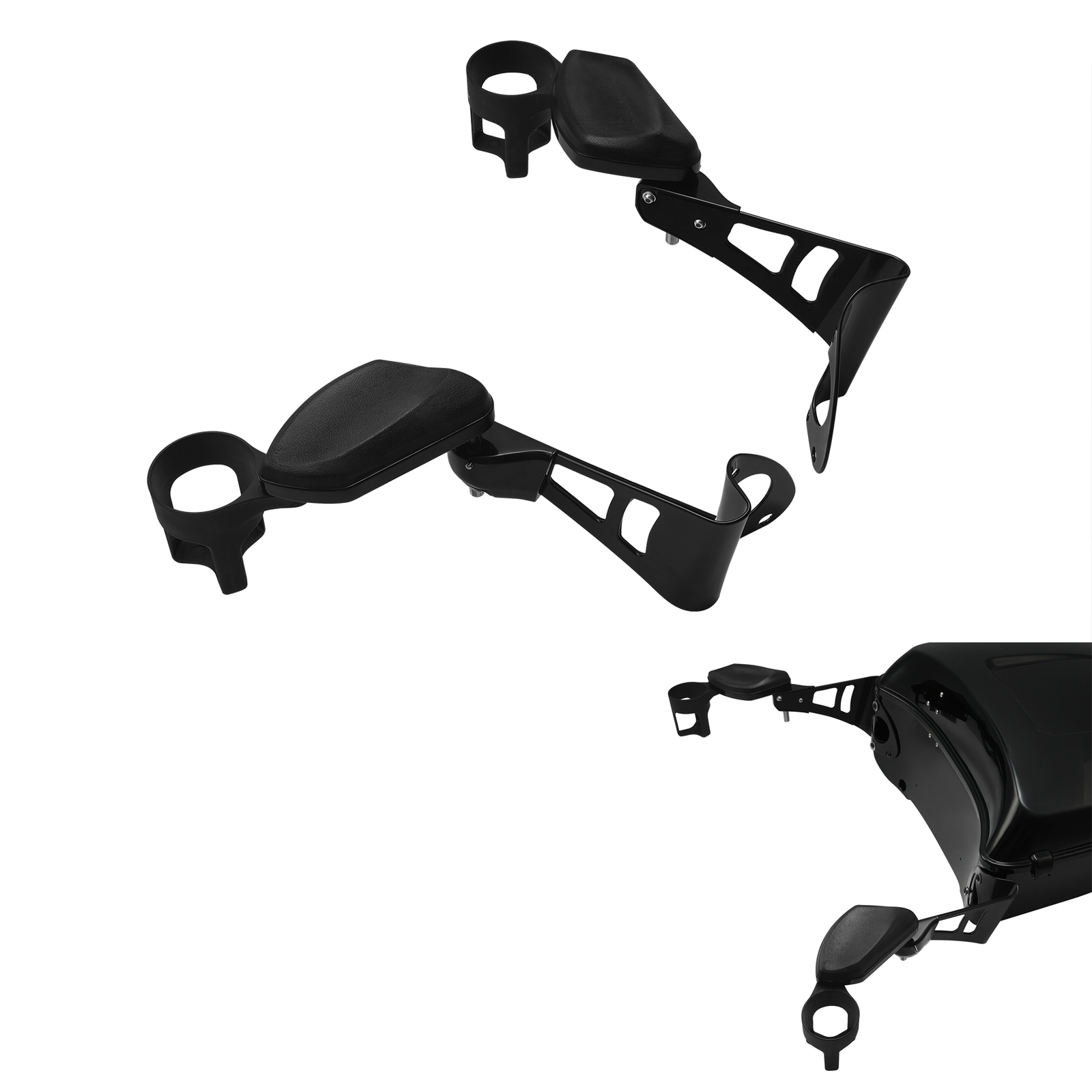 Black Passenger Arm Rests Armrests Drink Holder Fit For Harley Touring 2014-2024