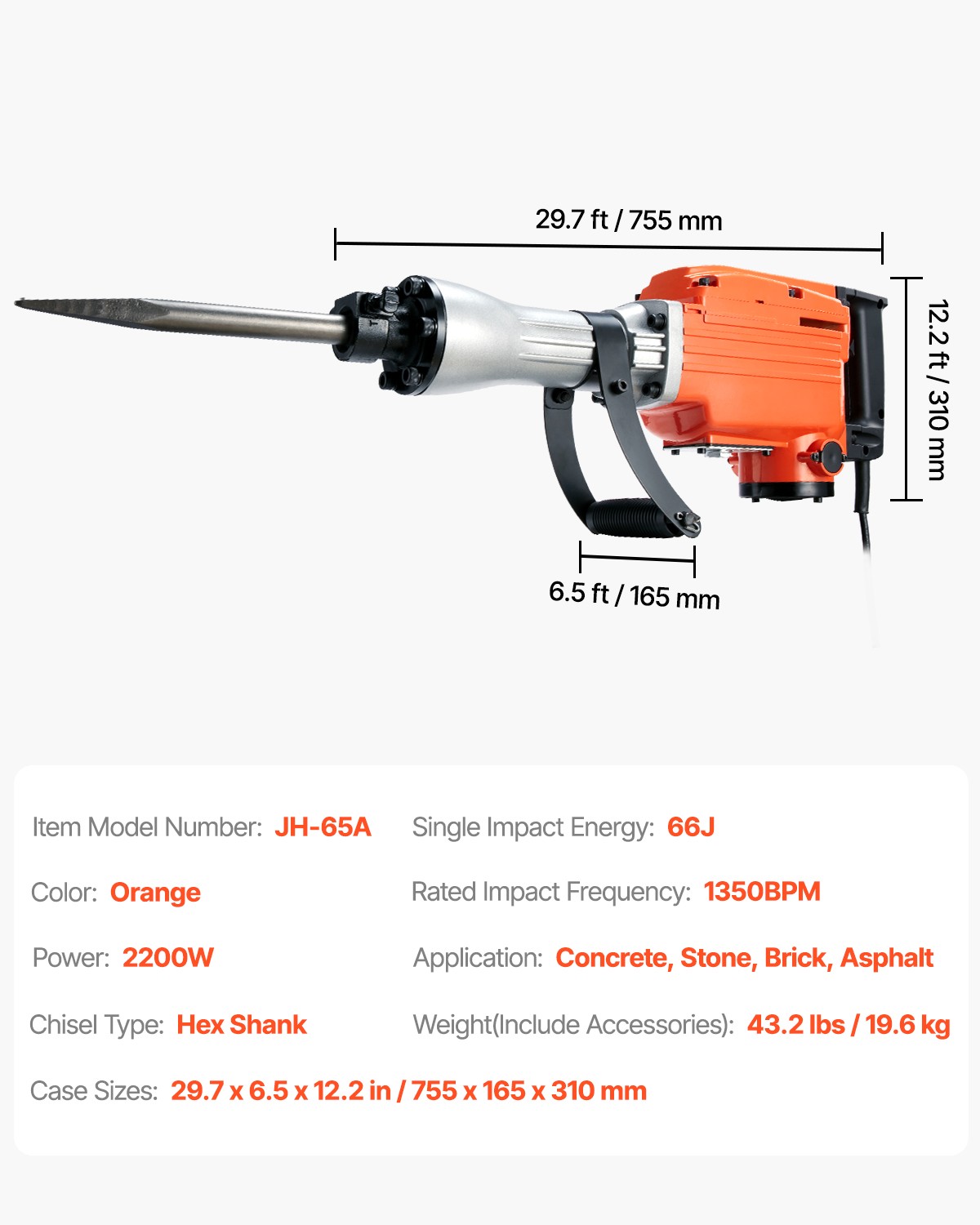 VEVOR Demolition Jack Hammer Concrete Breaker 2200W Electric Hammer