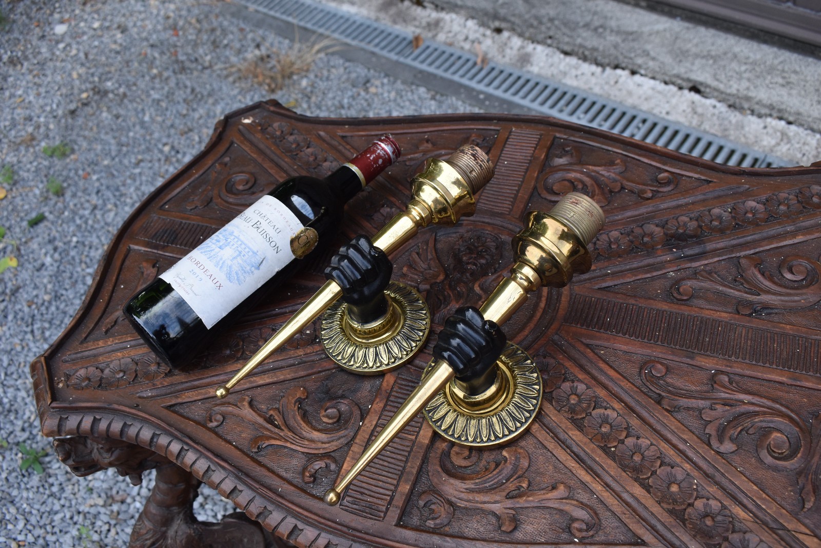 PAIR hollywood regency Bronze hand wall lights sconces maison charles 70s