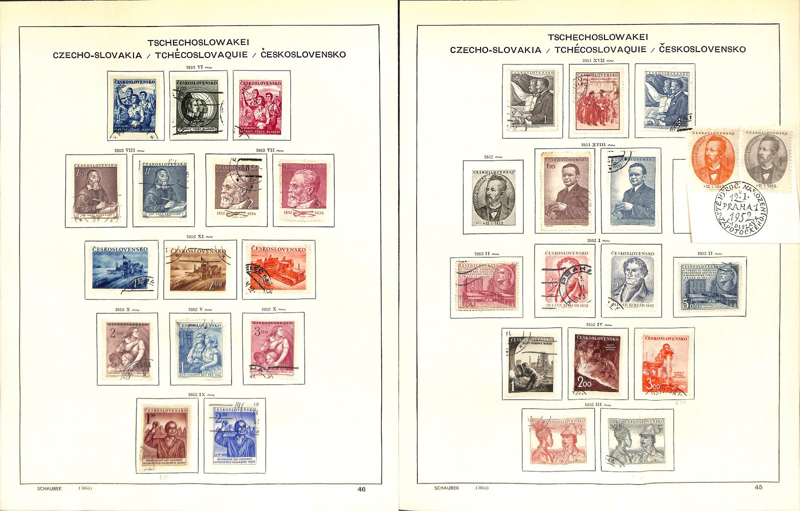 Czechoslovakia Stamp Collection on 40 Scott & Schaubek Pages, 1918-1968 (BH)