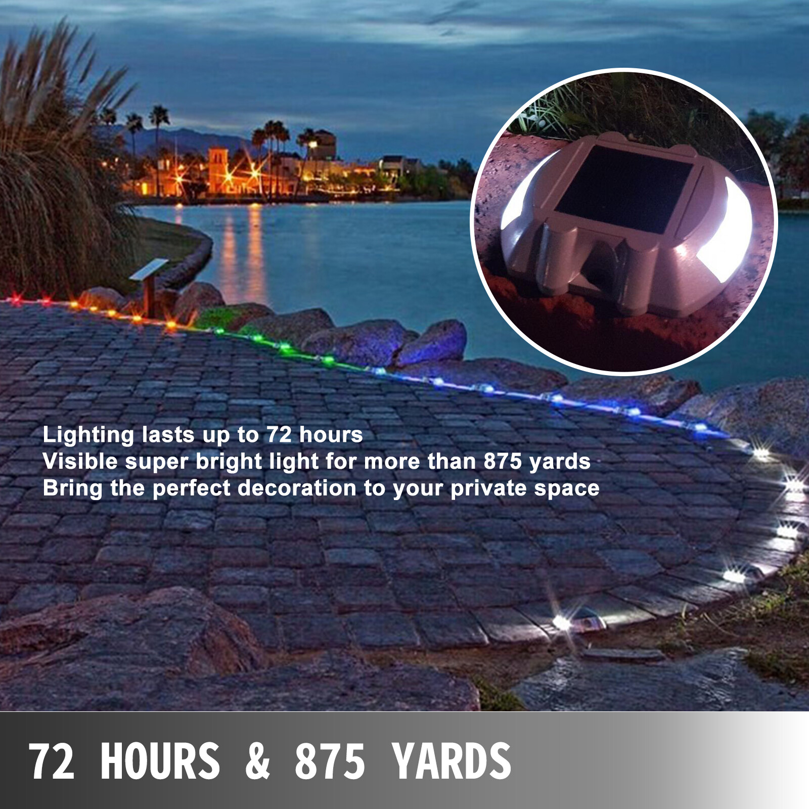 VEVOR 4-24 Pcs Solar Driveway Lights Multicolor LED Solar Dock Deck Lights, IP68