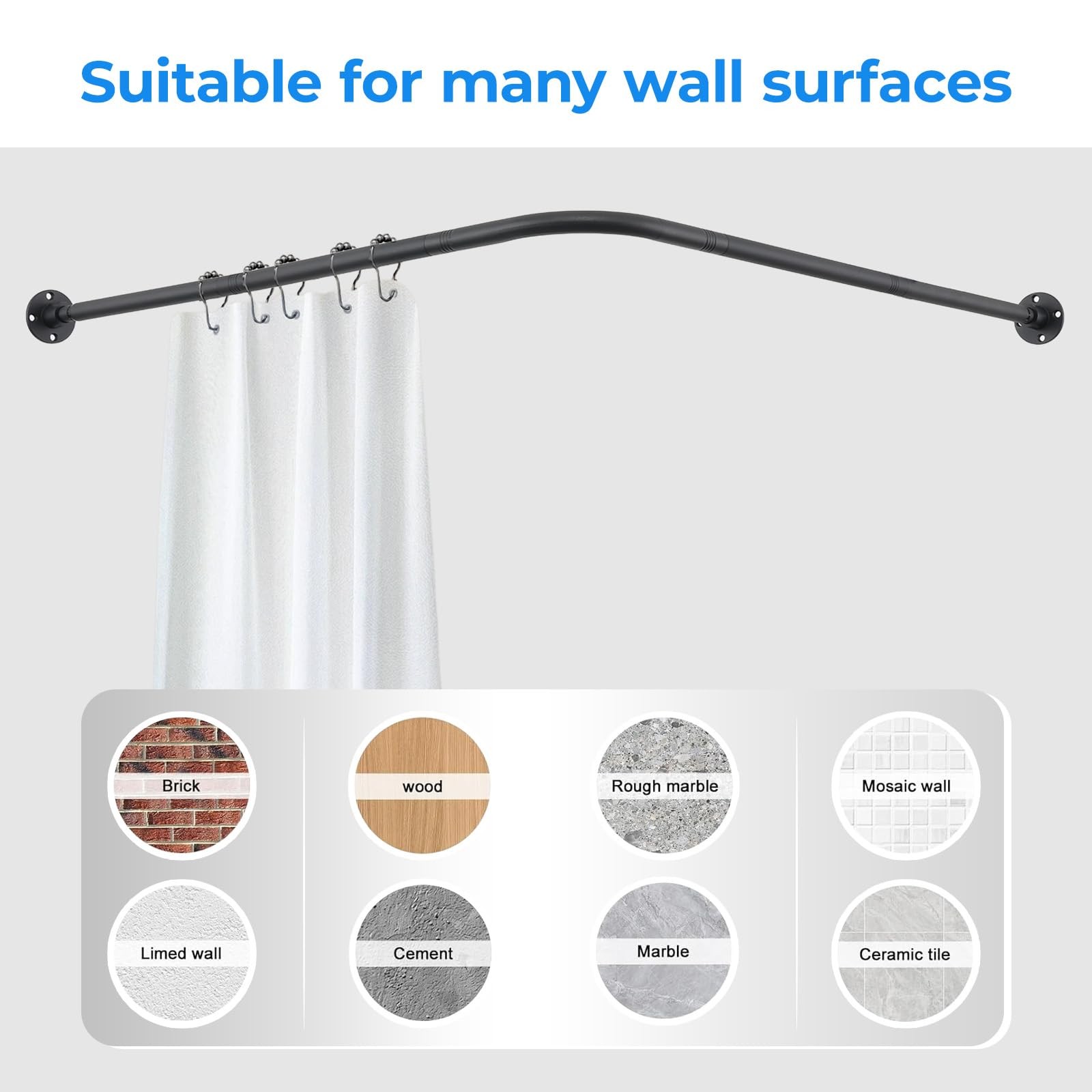 L Shaped Shower Curtain Rod, Adjustable Corner Shower Rod(23.6"-54.3"x23.6"-5...