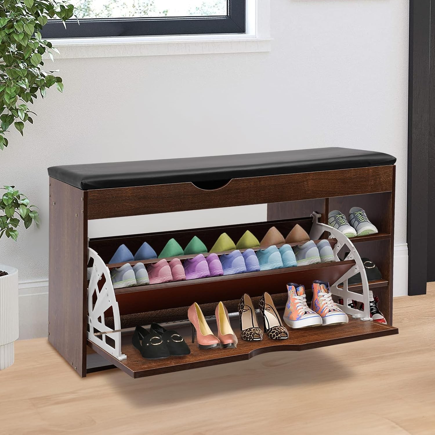 Entrance Shoe Bench 39.37" Shoe Storage Bench with Seat Free Standing Shoe Bench