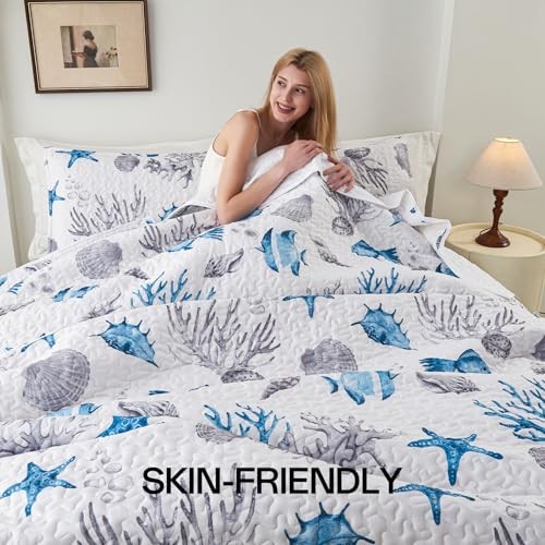 King Size Comforter Set，3 Pieces Down Alternative King(96"x90") Sea Turtle