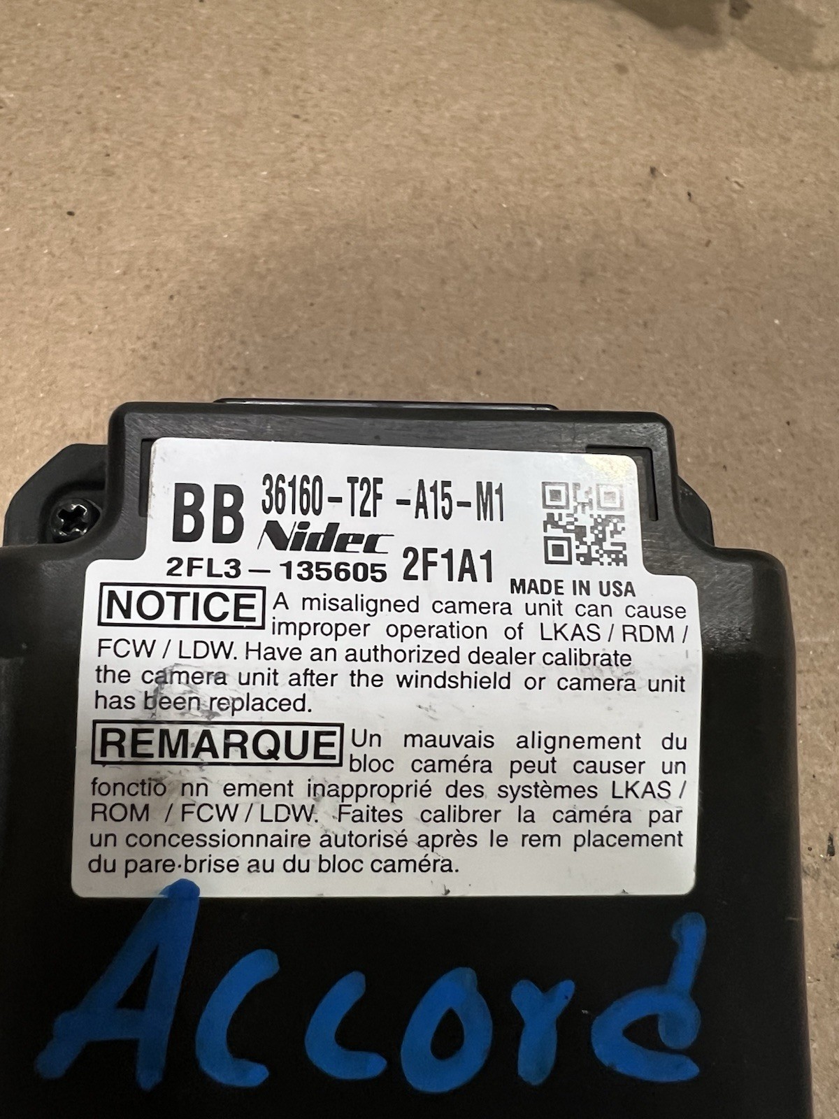 2016 Honda Accord Windshield Camera Lane Assist System Used 36160-t2f-a15 OEM