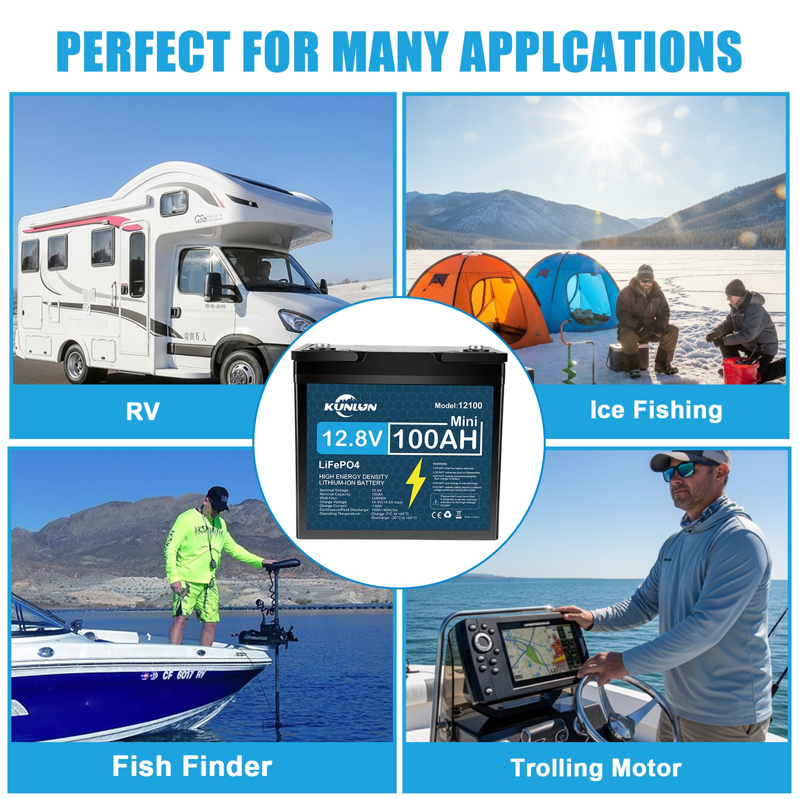 12V 100Ah LiFePO4 Lithium Battery 5000+ Deep Cycle For RV Marine Solar Off-grid