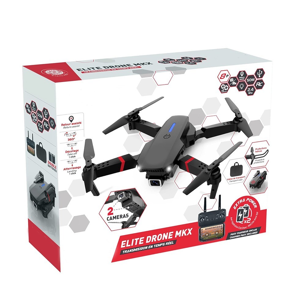 Turbo Challenge Elite Drone MKX Quadcopter 2 Cameras Foldable 360° Flip 2Battery