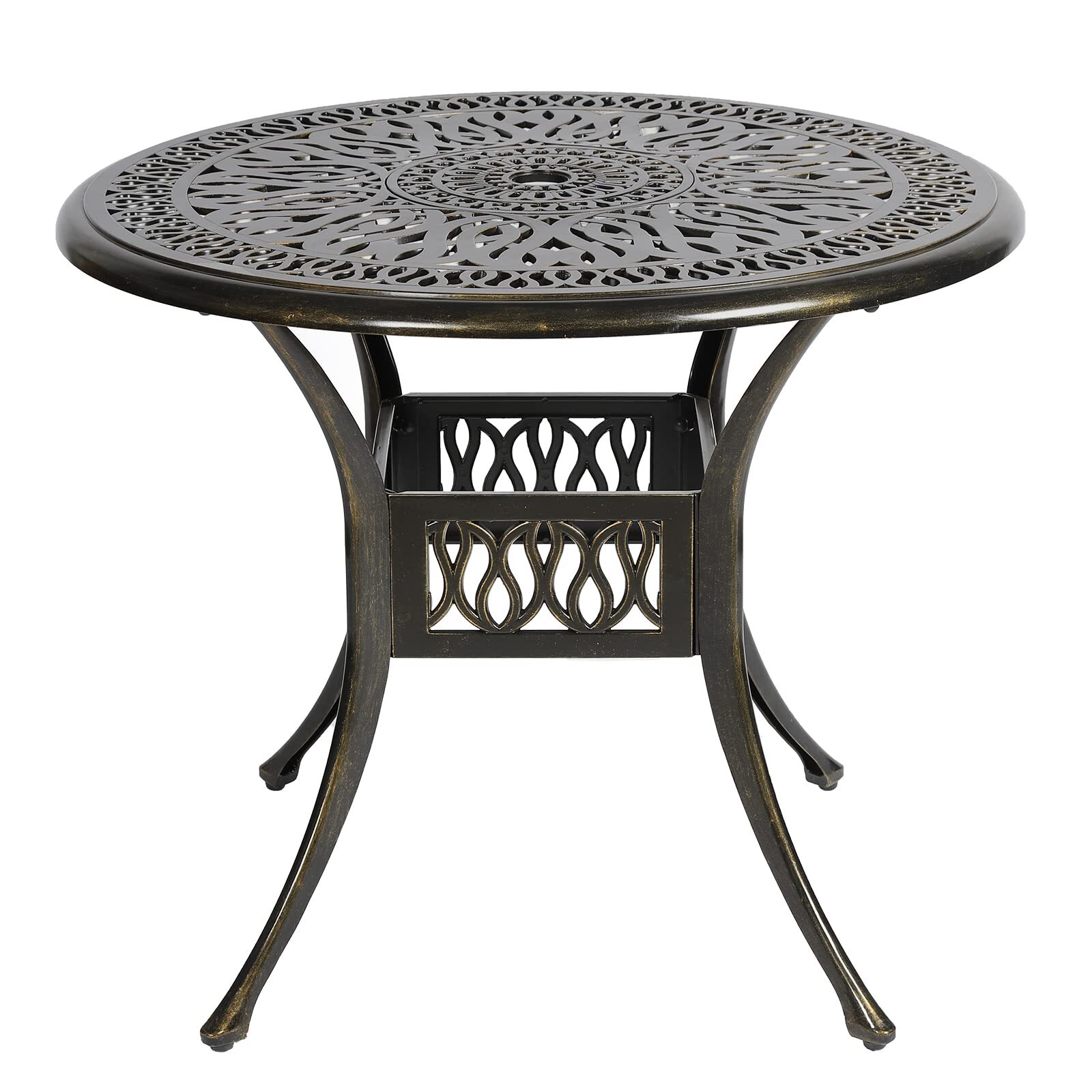 Patio Round Dining Table Cast Aluminum Outdoor Bistro Table W/ Umbrella Hole