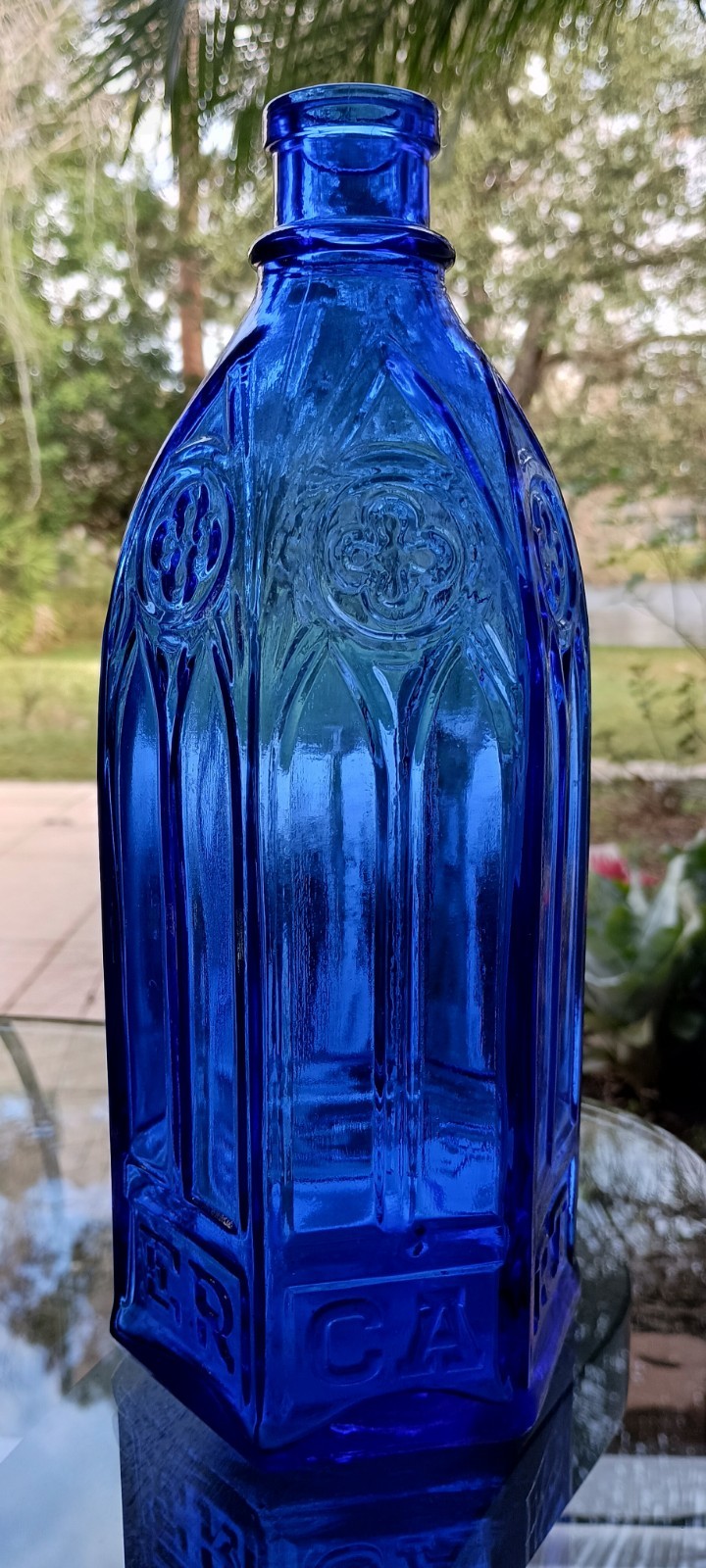 Antique 9.75" CARTER's Cathedral Master INK Bottle, Cobalt Blue Glass - DRILLED