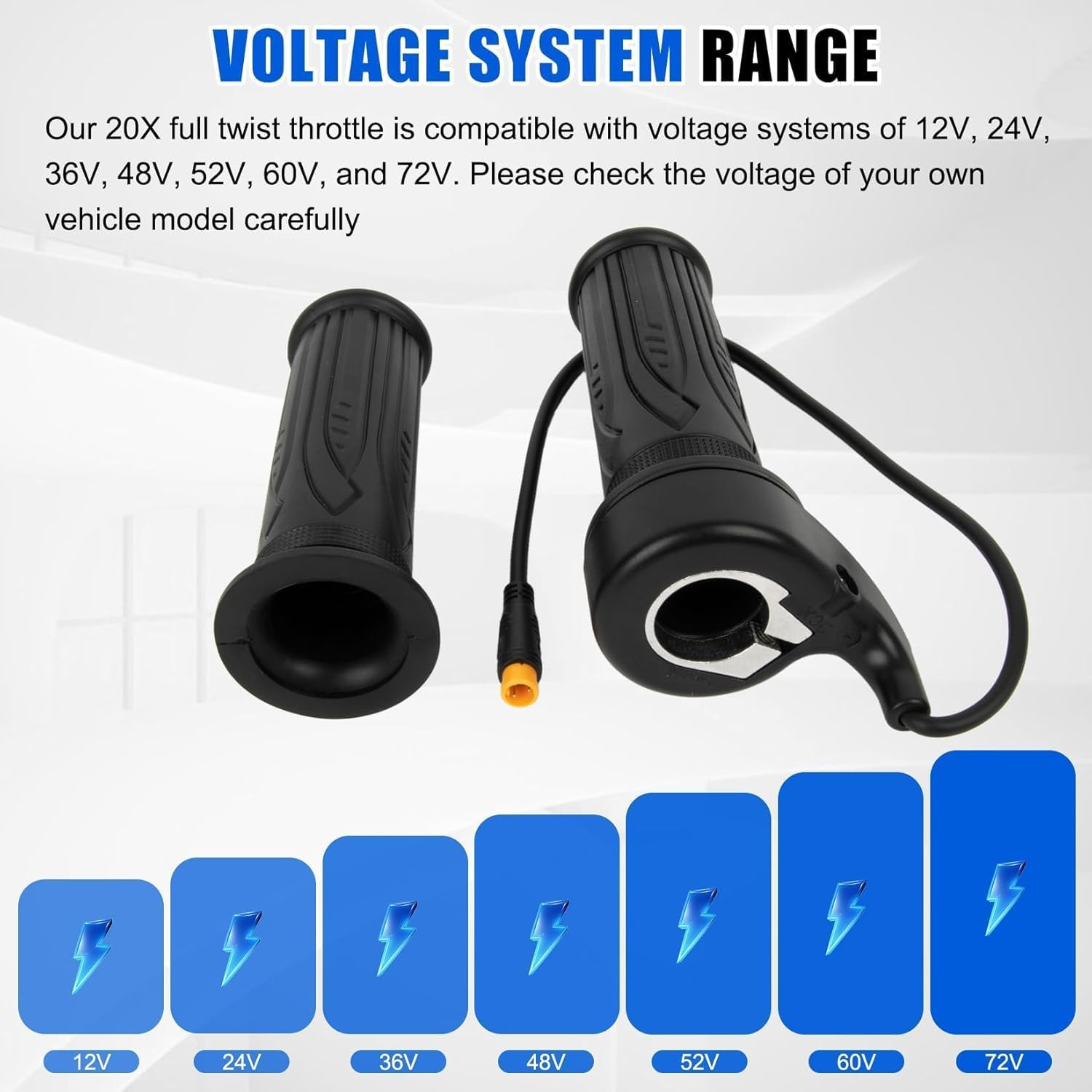 Full Twist Throttle Ebike, 12V-72V 3 Pin Full Twist Throttle for 22.2Mm Handleba