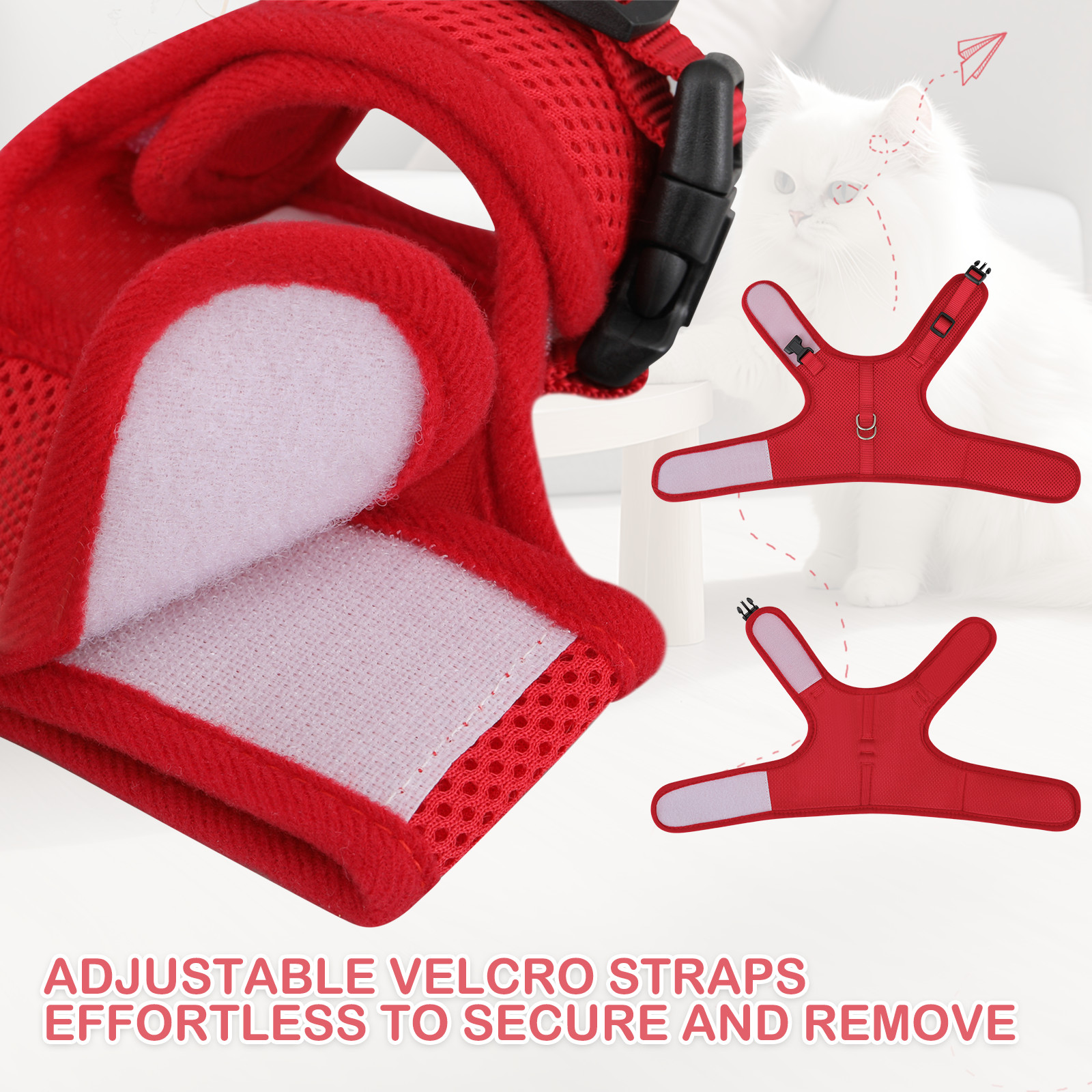 Breathable Mesh Cat Pet Harness Adjustable Escape Proof Jacket Chest Red Vest