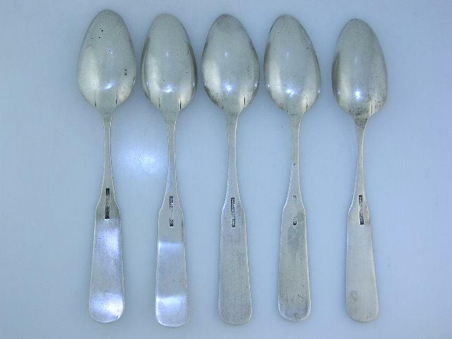 5 Early Coin Silver Spoons STEPHENS BAKER Wilmington North Carolina NC 1800s