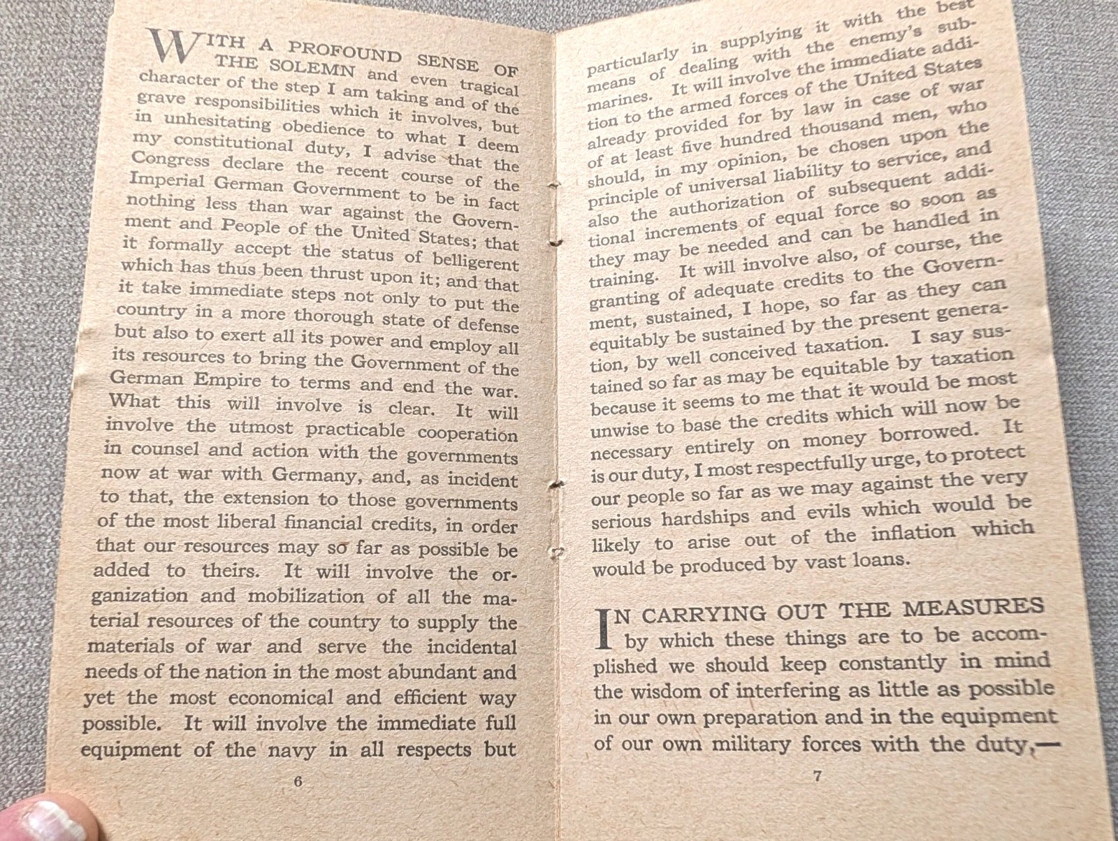 Original President Wilson's Great War Message Booklet 1917 - L S Donaldson Co