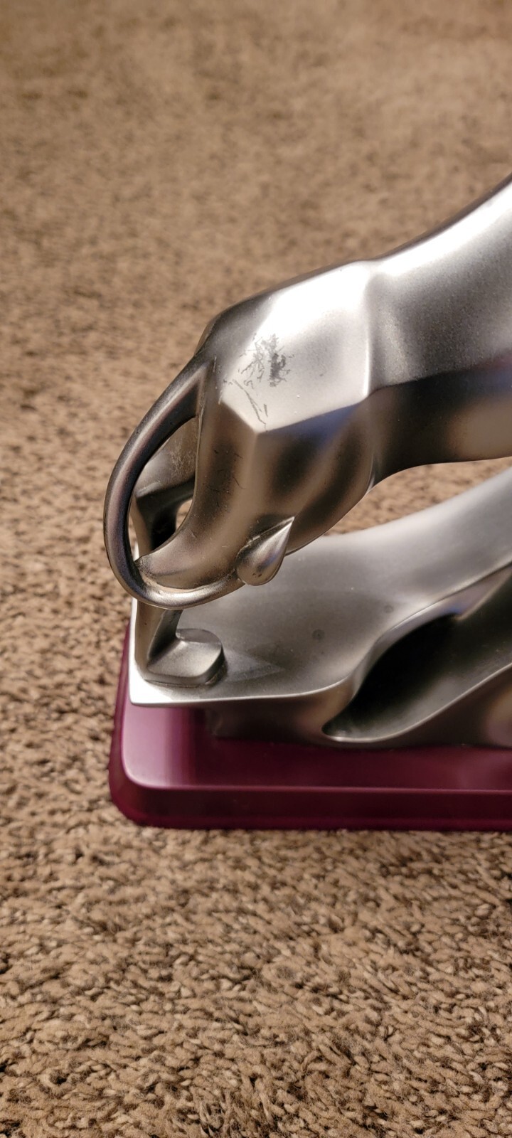 Herco Professional Lion Roaring Sculpture Silver Tone Wood Base