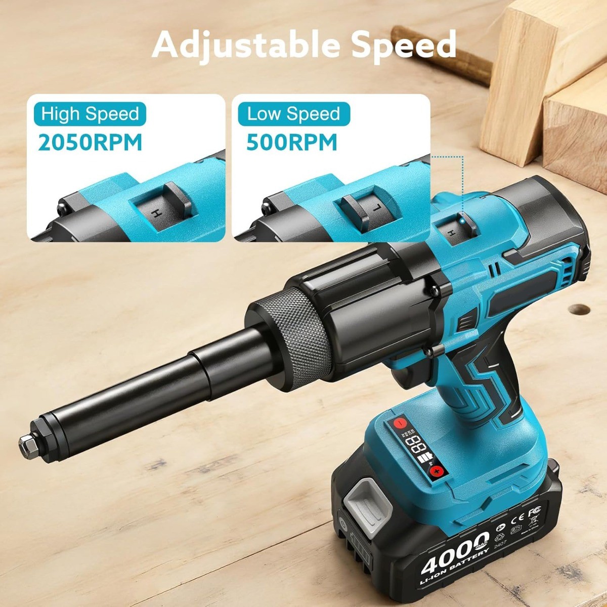 Seesii 2-in-1 Cordless Electric Rivet/Nut Gun Tool for Nutsert 4000mAH Battery
