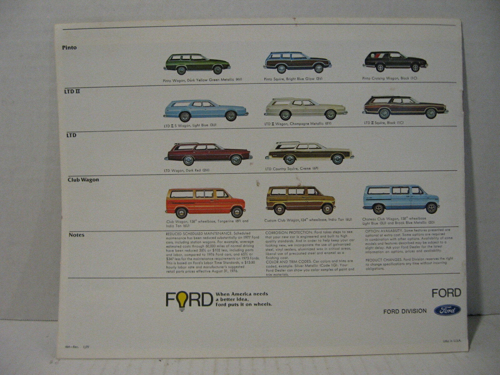 1977 Ford Station Wagons Pinto LTD II Club Car Dealer Sales Brochure Catalog