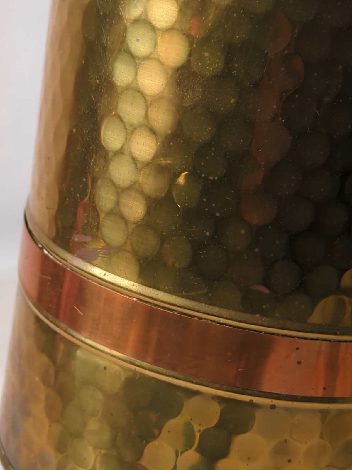 Hammered Brass Copper Umbrella Stand Lion Head Handles Feet Regency Vtg 15x7"