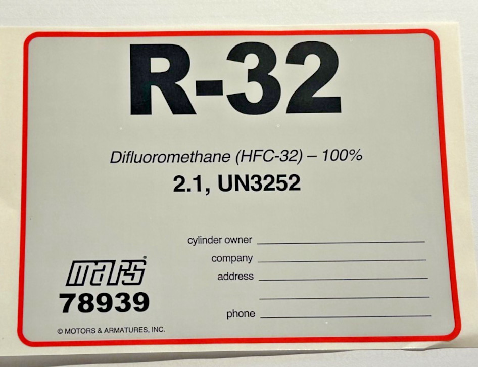 STICKER, R  32  Refrigerant 1 Sticker Equipment Label, 4.5 x 3.25, MARS 78939