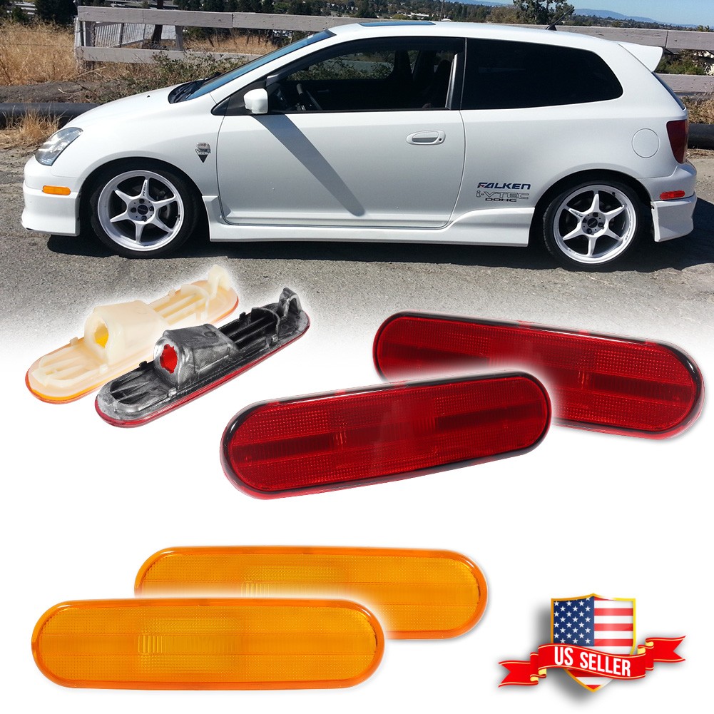 4X Amber Front+Red Rear Side Marker Lights For 2002-2005 Honda Civic Si EP3 3DR