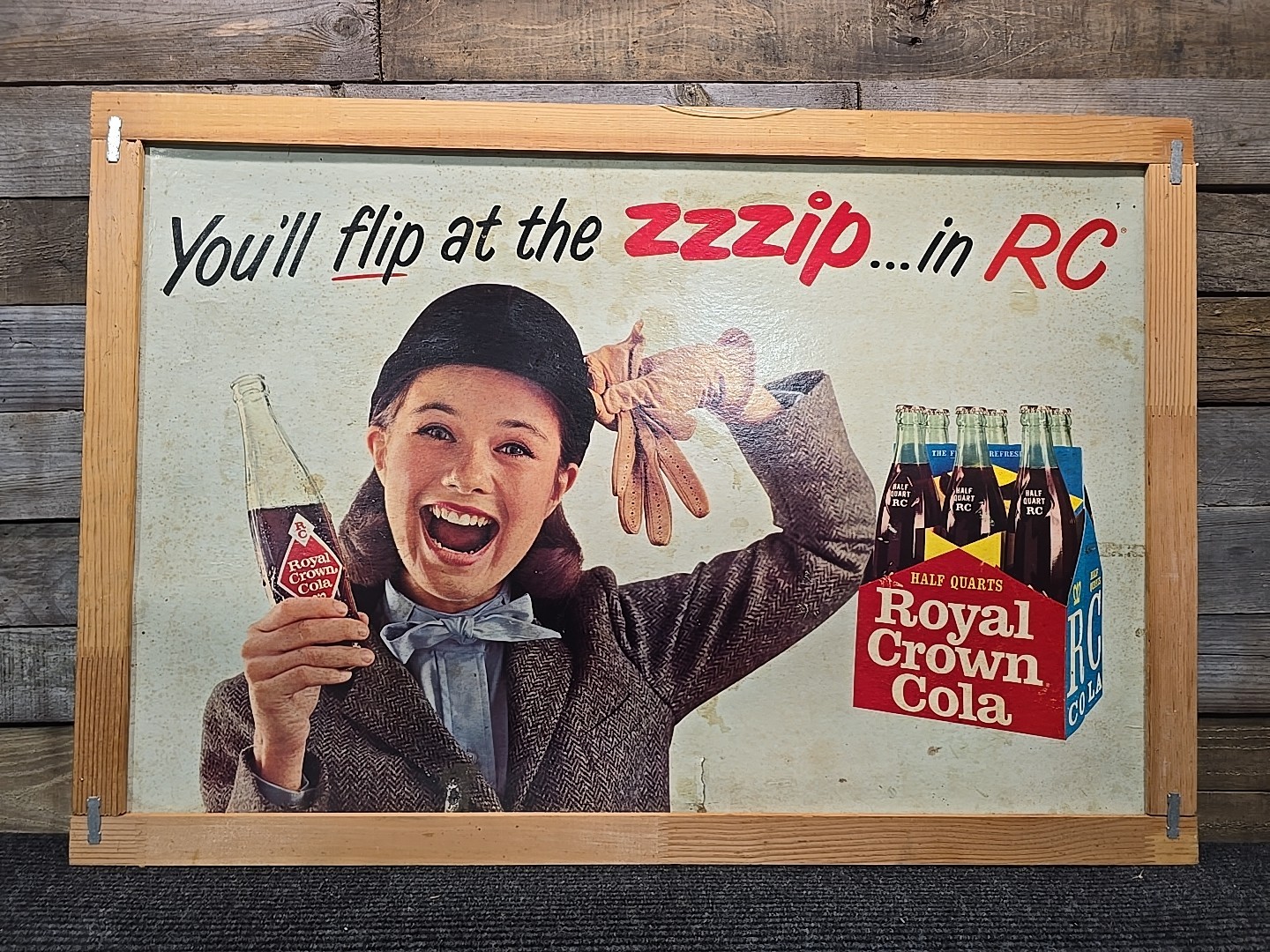 1960s Royal Crown Cola Cardboard Advertising Sign You'll Flip At The ZZZip In RC