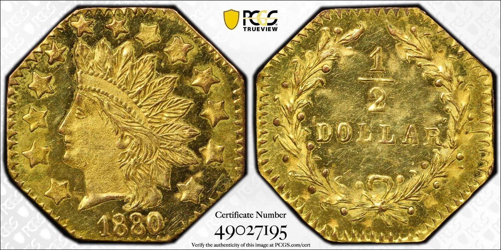 1880 California Fractional Gold PCGS MS63PL MS-63 Prooflike G50C BG-954