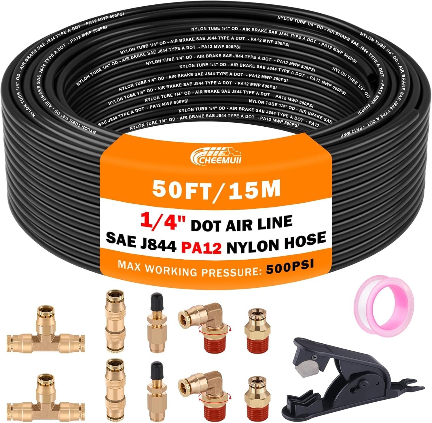 Air Suspension Bags DOT 1/4" Air Line Hose 50FT Brass Fittings Kit 10PC Rv&Truck