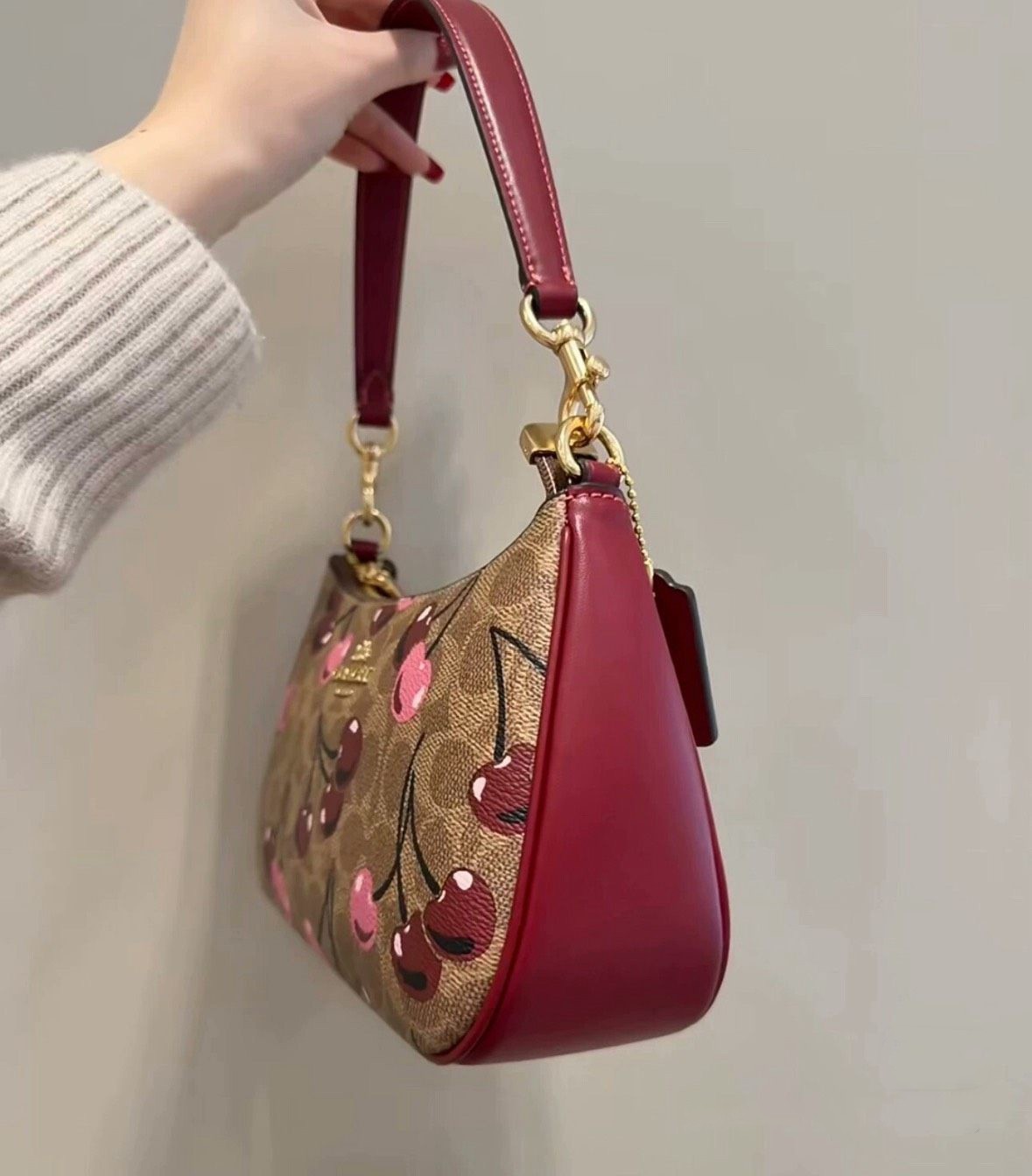 COACH Teri Shoulder Bag Signature Canvas Cherry Print CY694