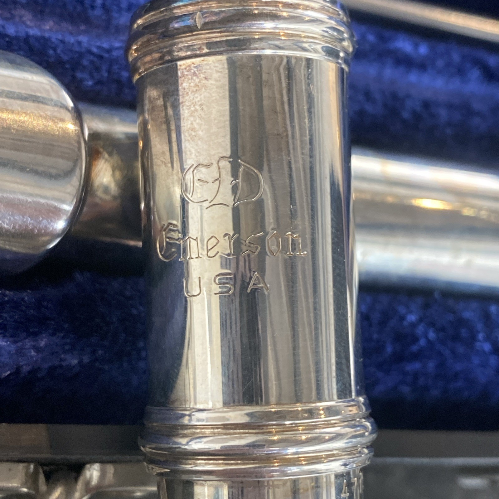 Emerson USA Open Hole Flute + Case Silver Plate Stamped 47799 1 AS IS PREOWNED