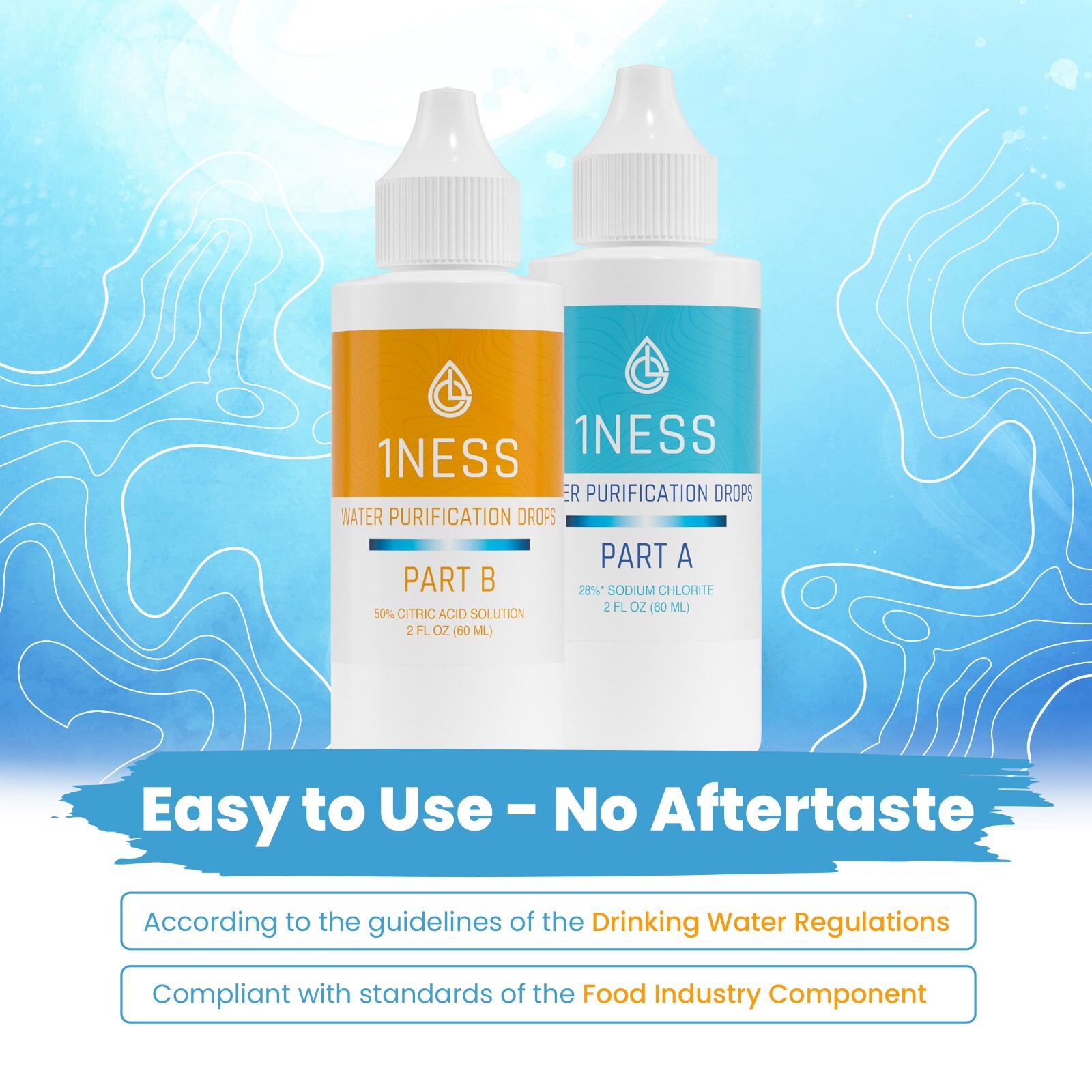 1ness Water Treatment Drops - BPA-Free Plastic Bottles - 2oz Kit (CitricKit)