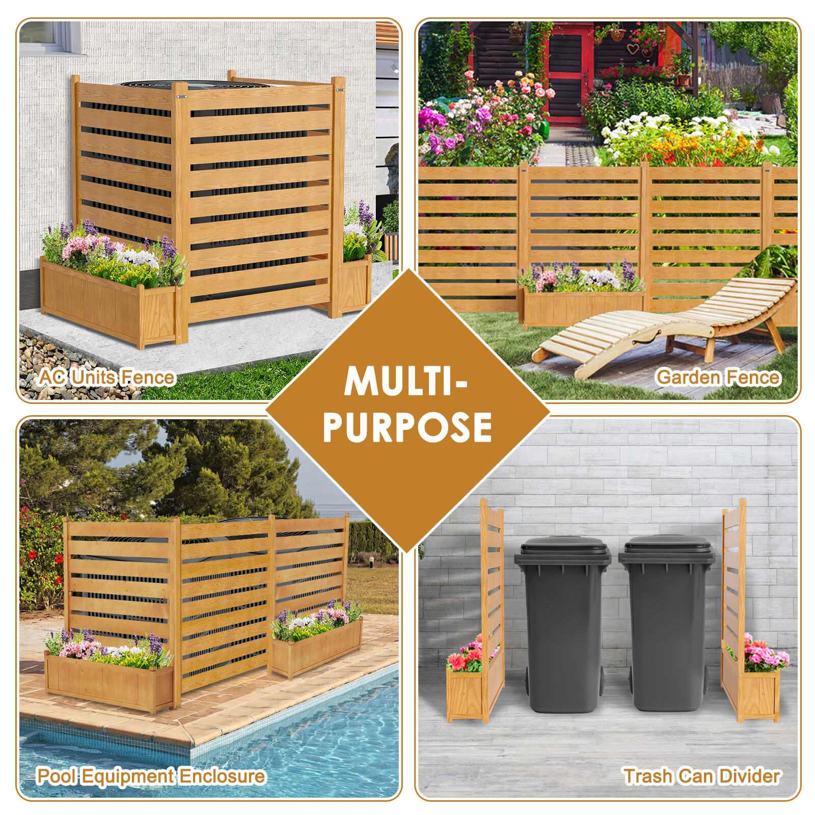 NAIZEA 3 Panels 36"Wx45"H Air Conditioner Fence Privacy Screen with Planter Box