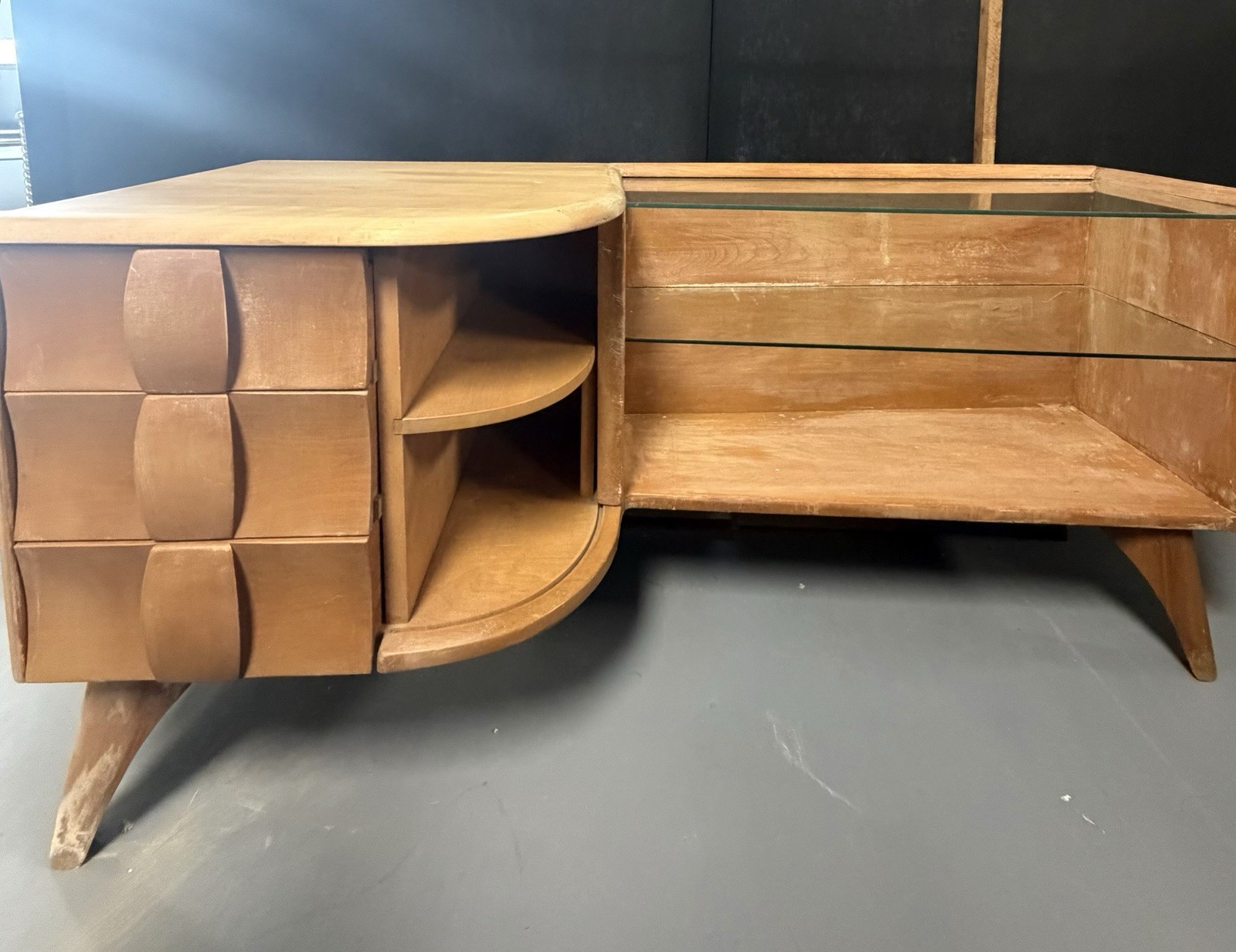 Heywood Wakefield Mid Century Modern Sculptura Vanity & Mirror Needs Refurbish