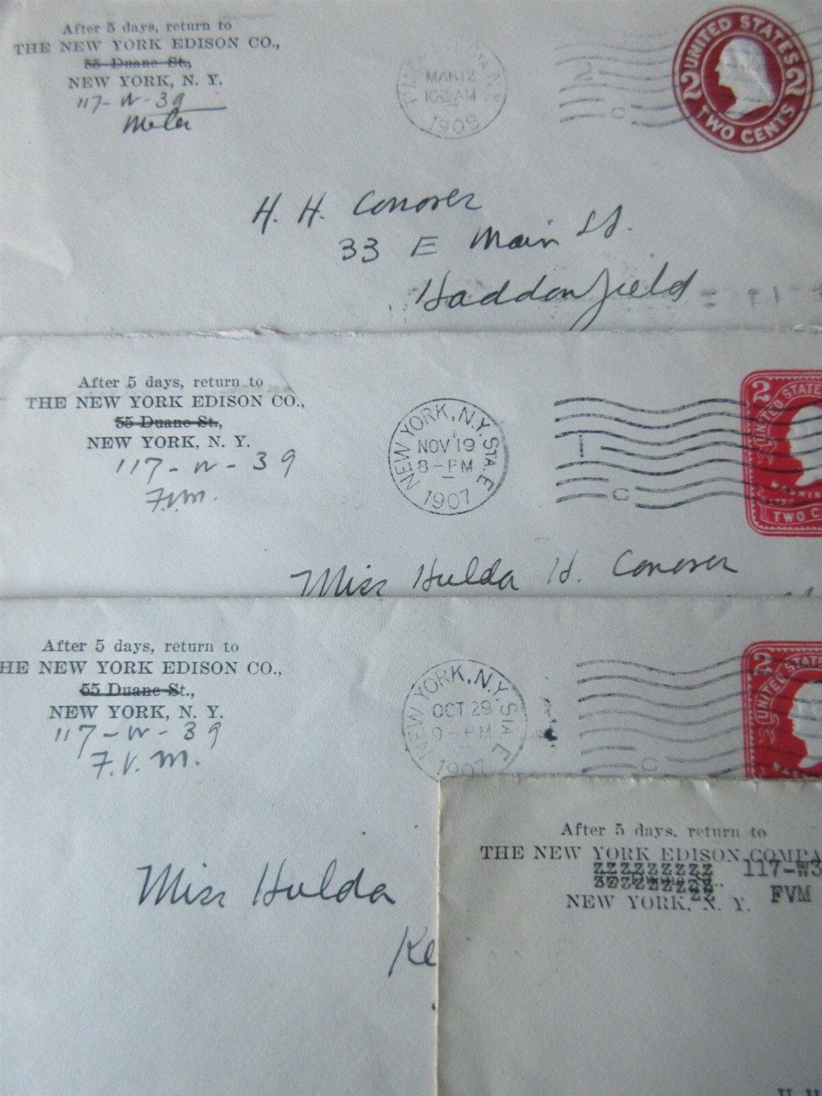 lot 11 envelopes 1907-1908 New York Edison Co. Times Square Station NY 2 cent