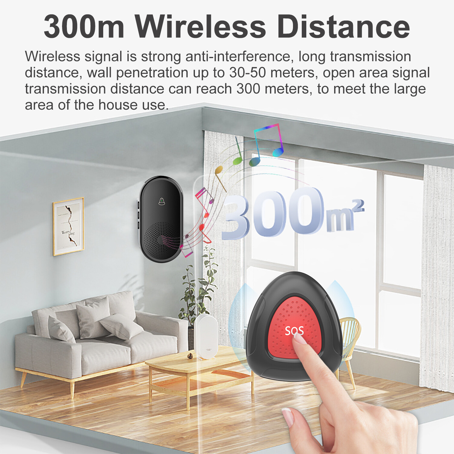 Caregiver Pager Wireless SOS Call Bell Alert Button for Seniors/Elderly/Patients