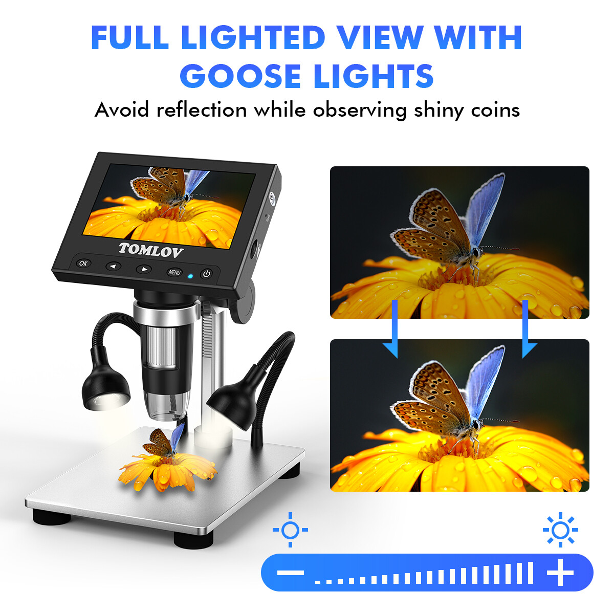 TOMLOV 4.3" Digital Microscope 1000X Coin Microscope 1080P Soldering microscope