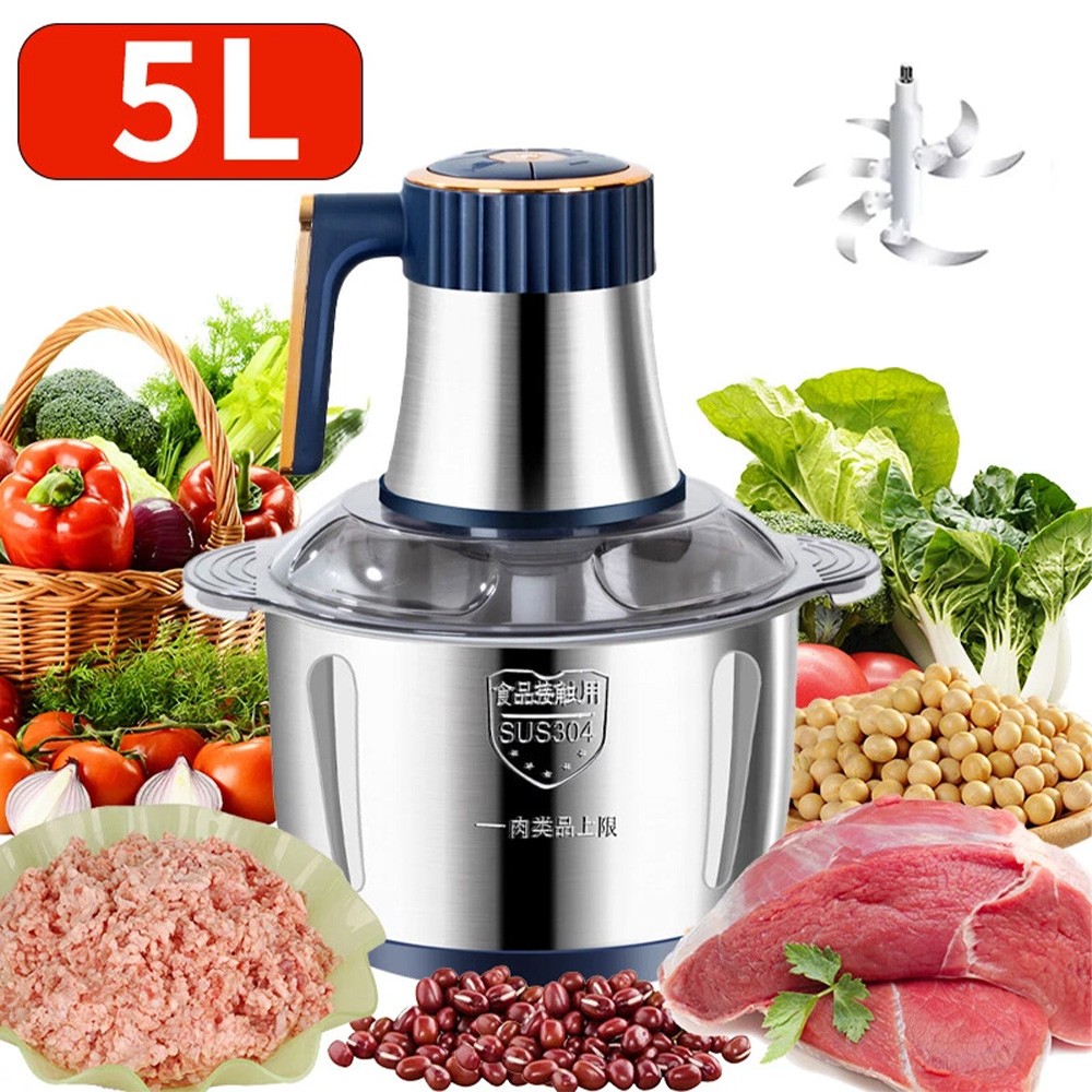 500W Electric Food Vege Chopper Food Processor Kitchen Meat Grinder Mixer 5L US