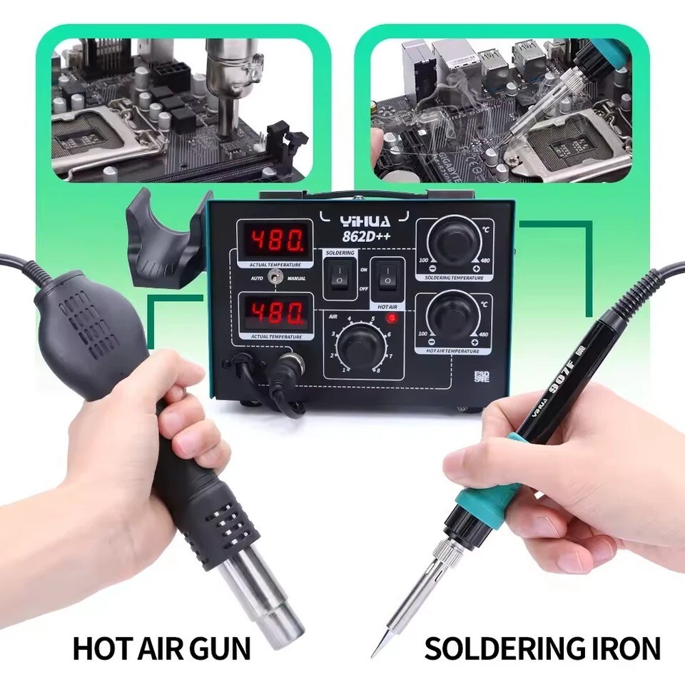 YIHUA 862D++ 750W Hot Air Rework Station Soldering Iron Station Kit Digital SMD