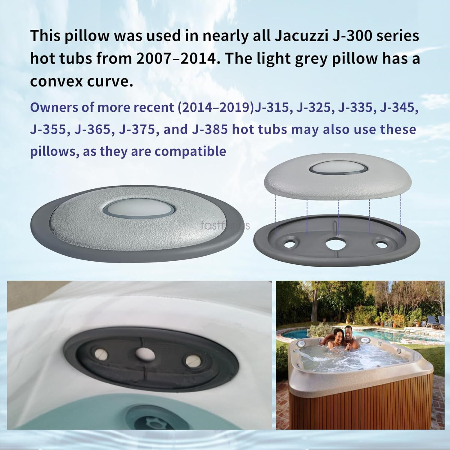 4× For 2007-2013 Jacuzzi J-300 Series hot tubs Oval Pillow Set Insert 2472-826