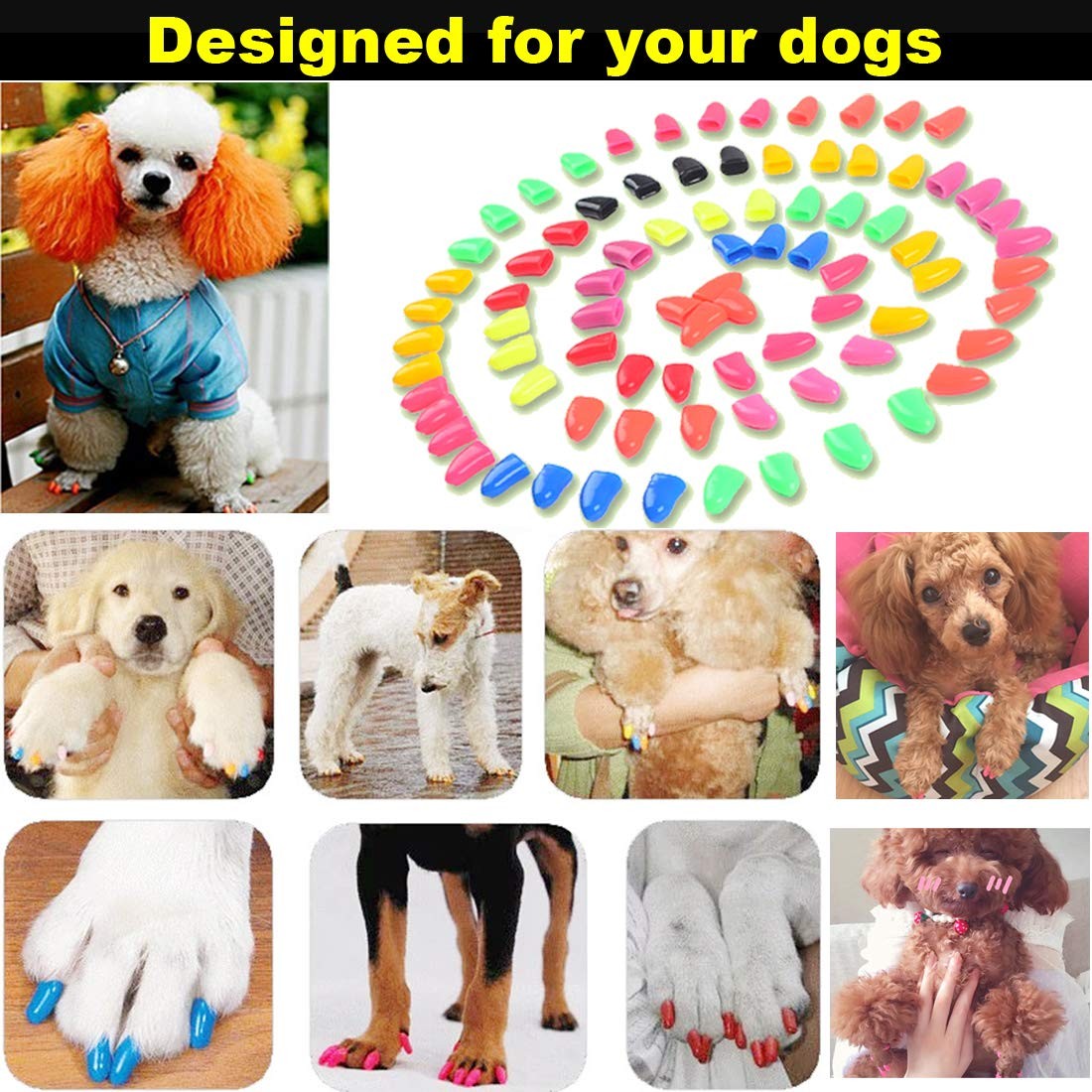 Comfortable Dog Nail Caps for Large Breeds - 100pcs with Adhesives & Applicators