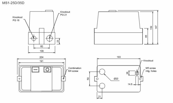 Magnetic Motor Starter, Push Button, 2-20 HP, 208-480 volts, 1 and 3 phase